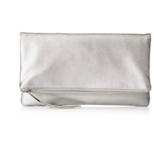 The Drop Women Southampton Foldover Clutch Metallic Silver Pebbled Faux Leather